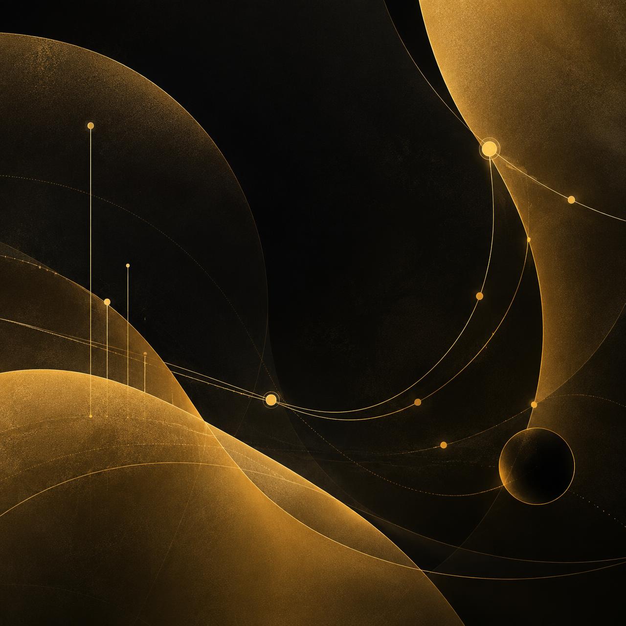 Abstract amber arcs and connected nodes representing the flow of a payment transaction