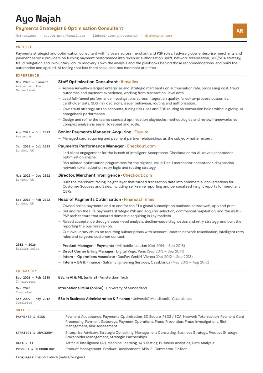 1-page resume, first-page preview